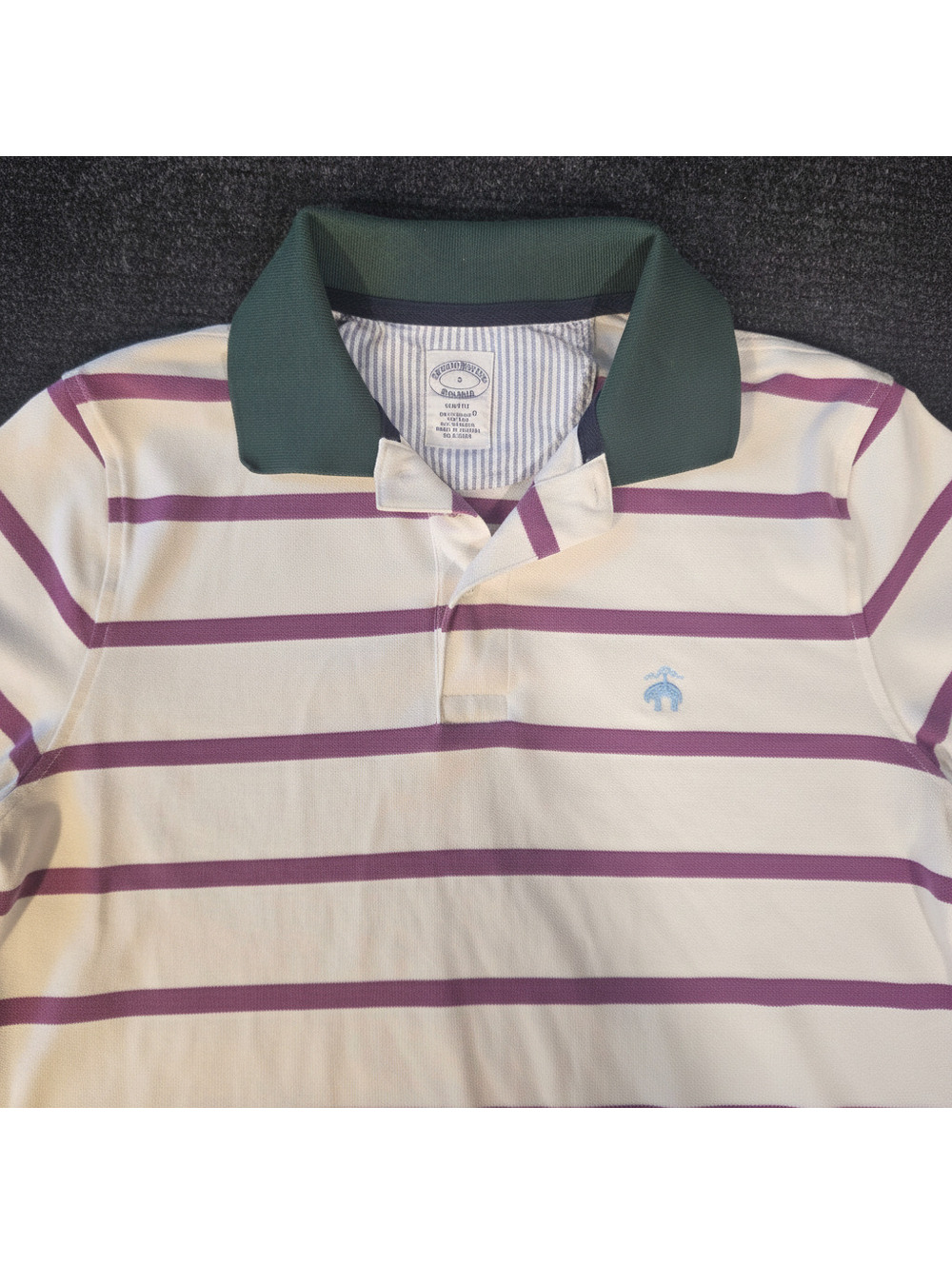 Brooks Brothers Slim Fit Polo Shirt with Purple Stripes and Green Collar Size S